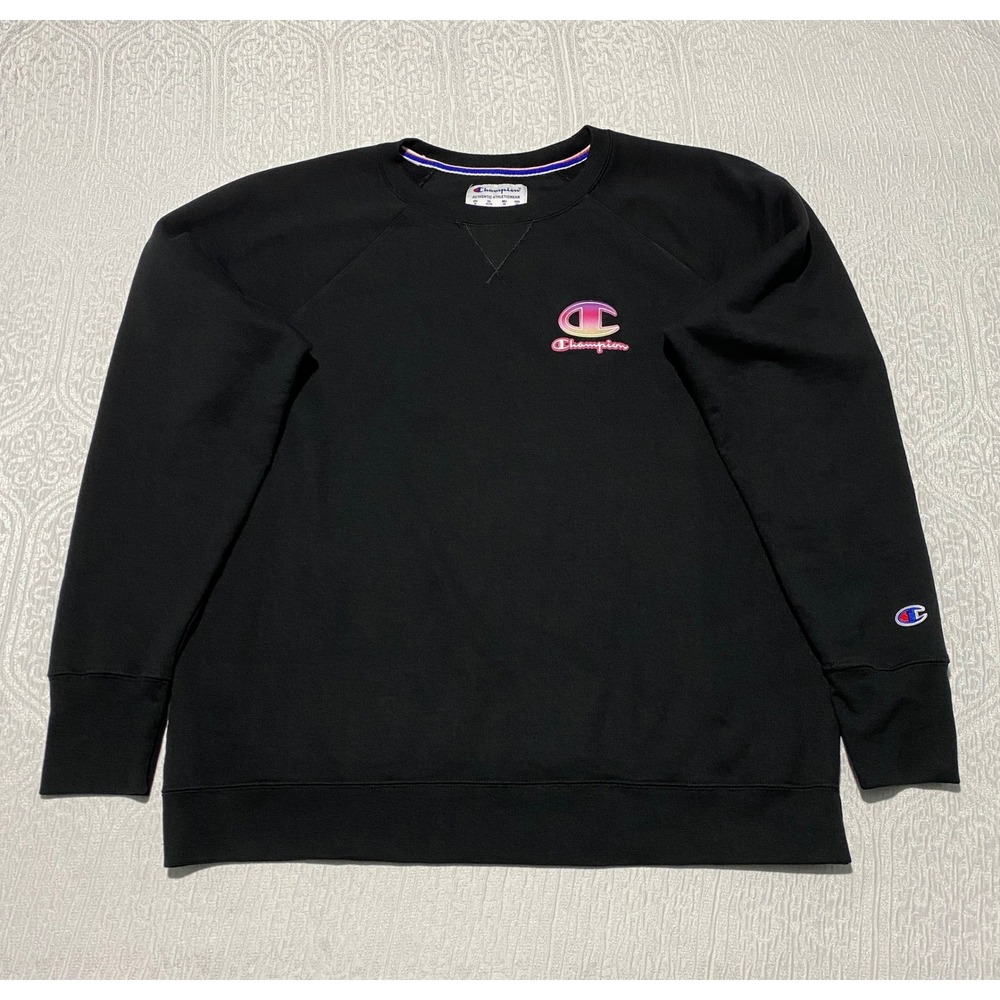 Champion‎ Black Sweatshirt Mens XL Cotton Polyester Graphic Logo Athleticwear